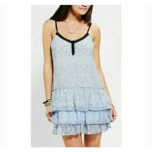Urban Outfitters Band of Gypsies Tiered Ruffle Dress Blue and White S